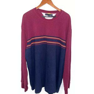 Tommy Hilfiger Striped Burgundy And Blue Crewneck Sweater Size XXL